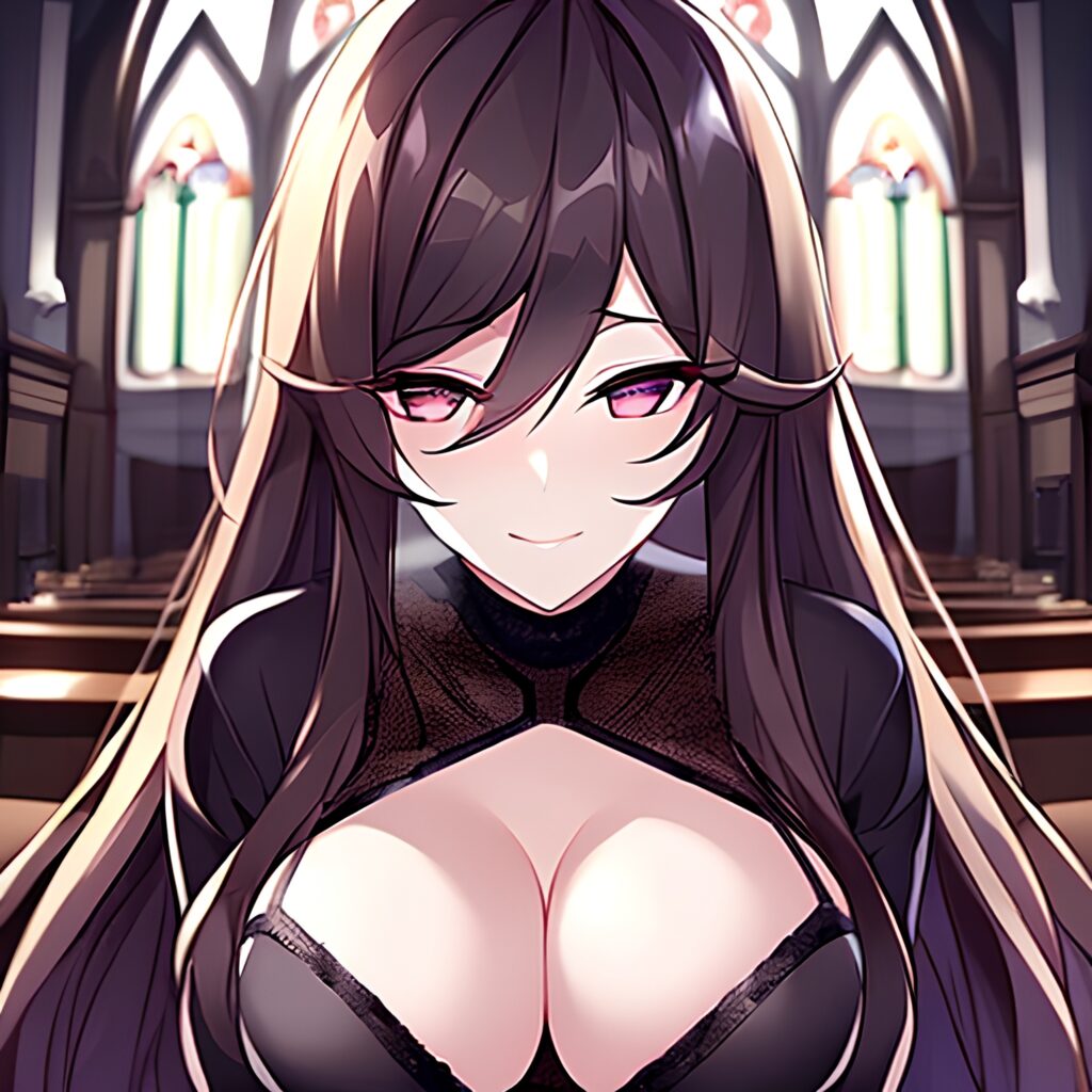 brunette fishnet church long hair woman messy hair