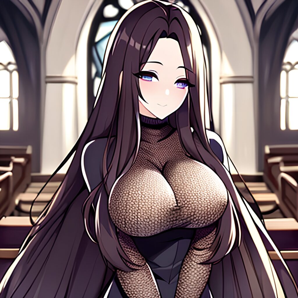 brunette fishnet church messy hair long hair woman