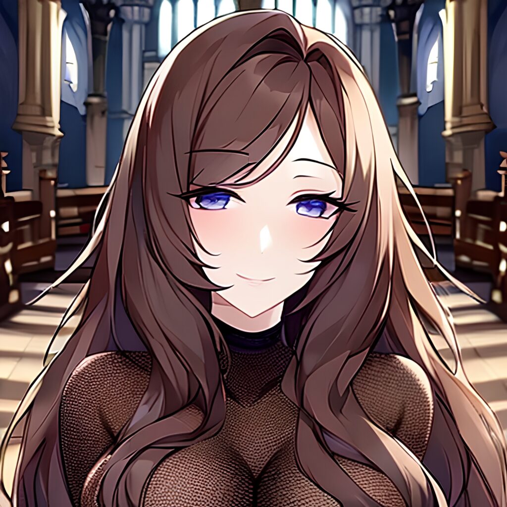 brunette fishnet church messy hair woman long hair 