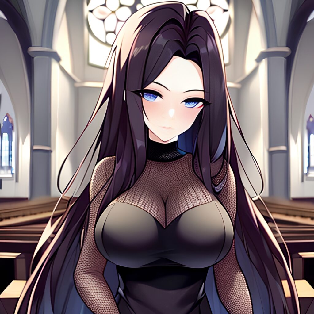 brunette fishnet church messy hair woman long hair