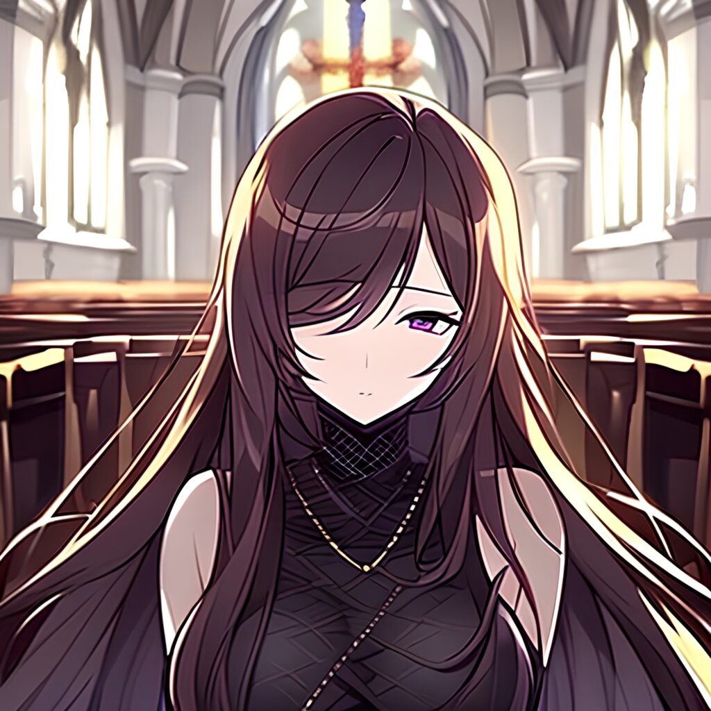 brunette fishnet long hair church messy hair woman 
