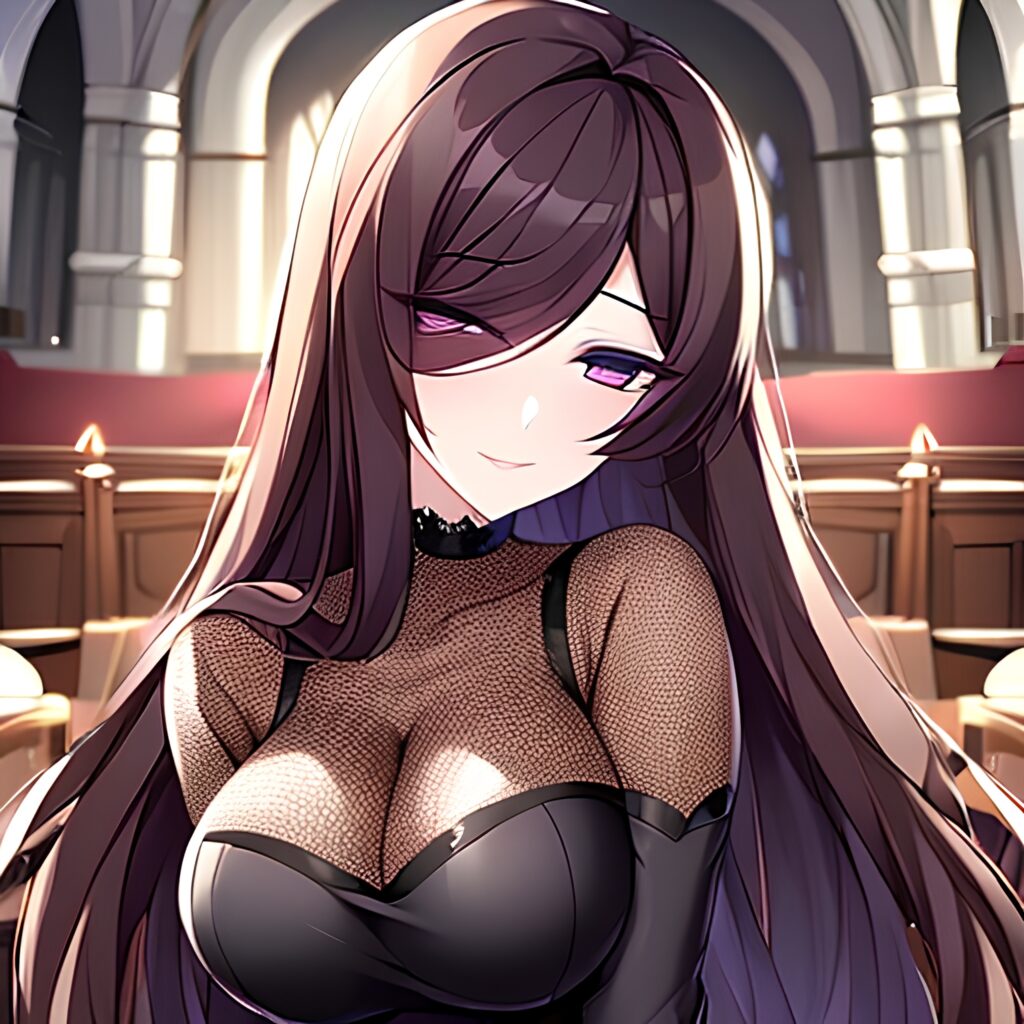brunette fishnet long hair church messy hair woman