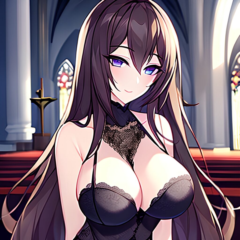 brunette fishnet long hair church messy hair woman 