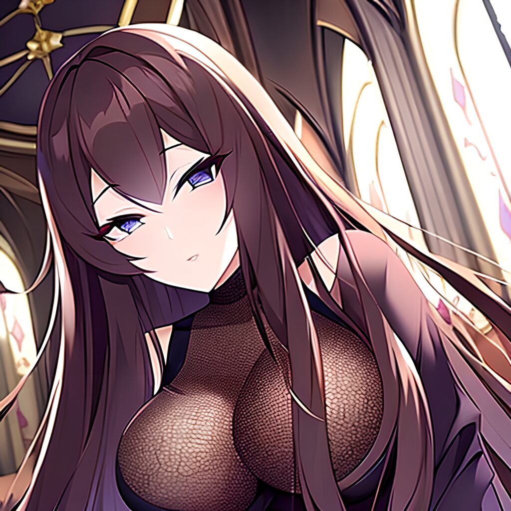 brunette fishnet long hair church woman messy hair 
