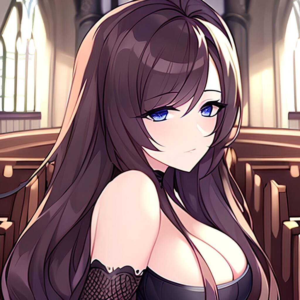 brunette fishnet long hair church woman messy hair