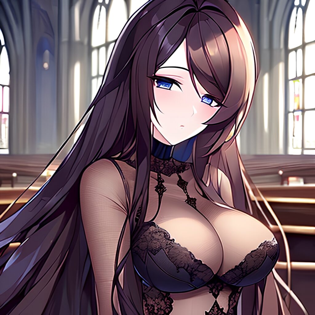brunette fishnet long hair messy hair woman church 