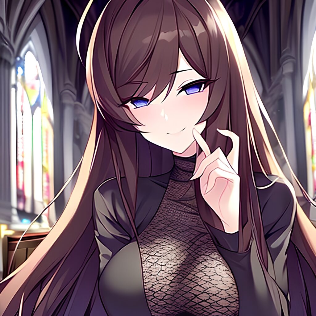 brunette fishnet long hair messy hair woman church 