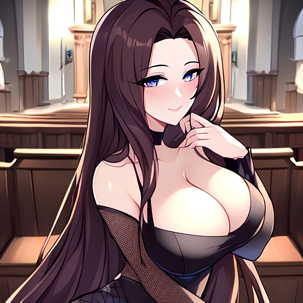 brunette fishnet long hair messy hair woman church 