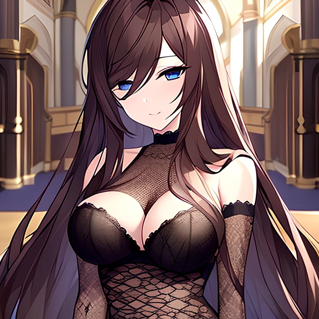 brunette fishnet long hair woman church messy hair 