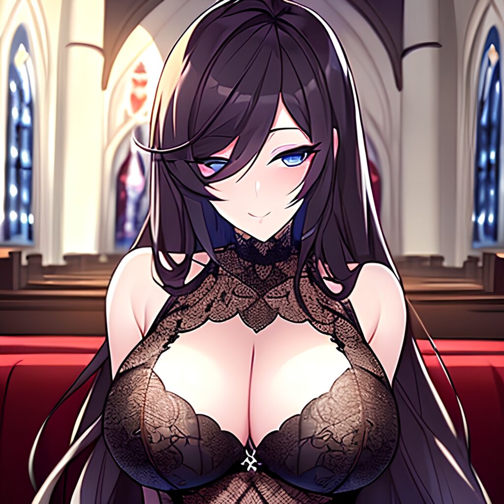 brunette fishnet long hair woman church messy hair 