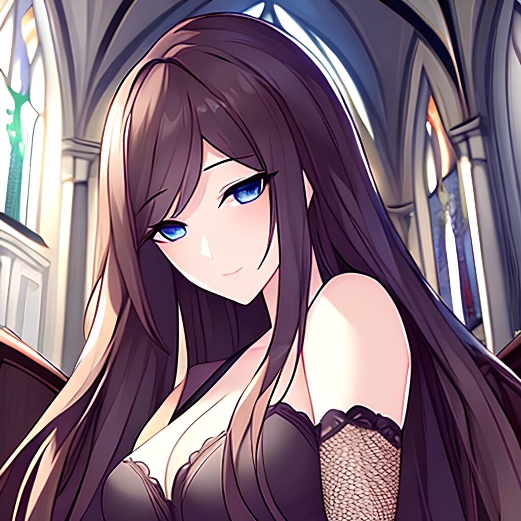 brunette fishnet long hair woman messy hair church