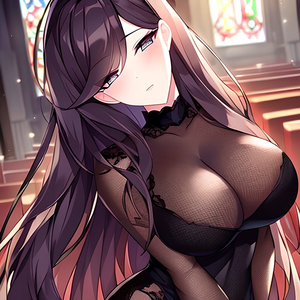 brunette fishnet long hair woman messy hair church