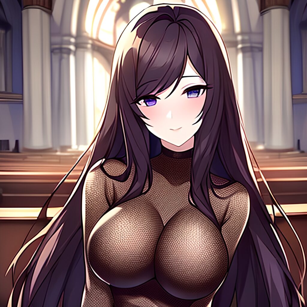 brunette fishnet long hair woman messy hair church