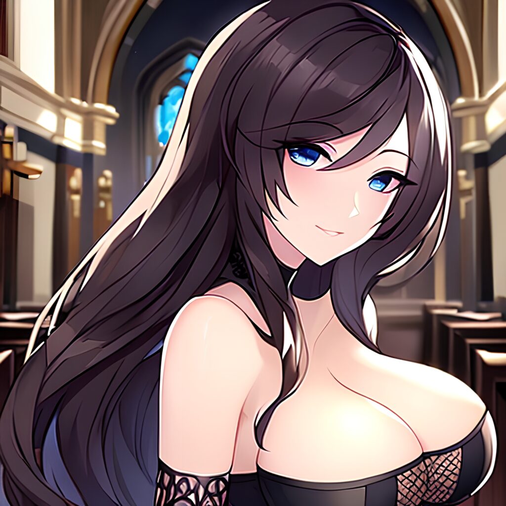 brunette fishnet long hair woman messy hair church