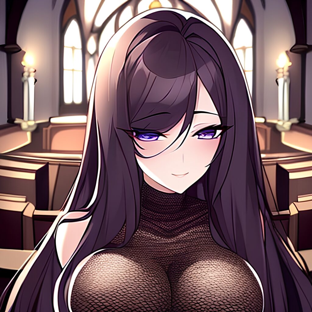 brunette fishnet messy hair church long hair woman
