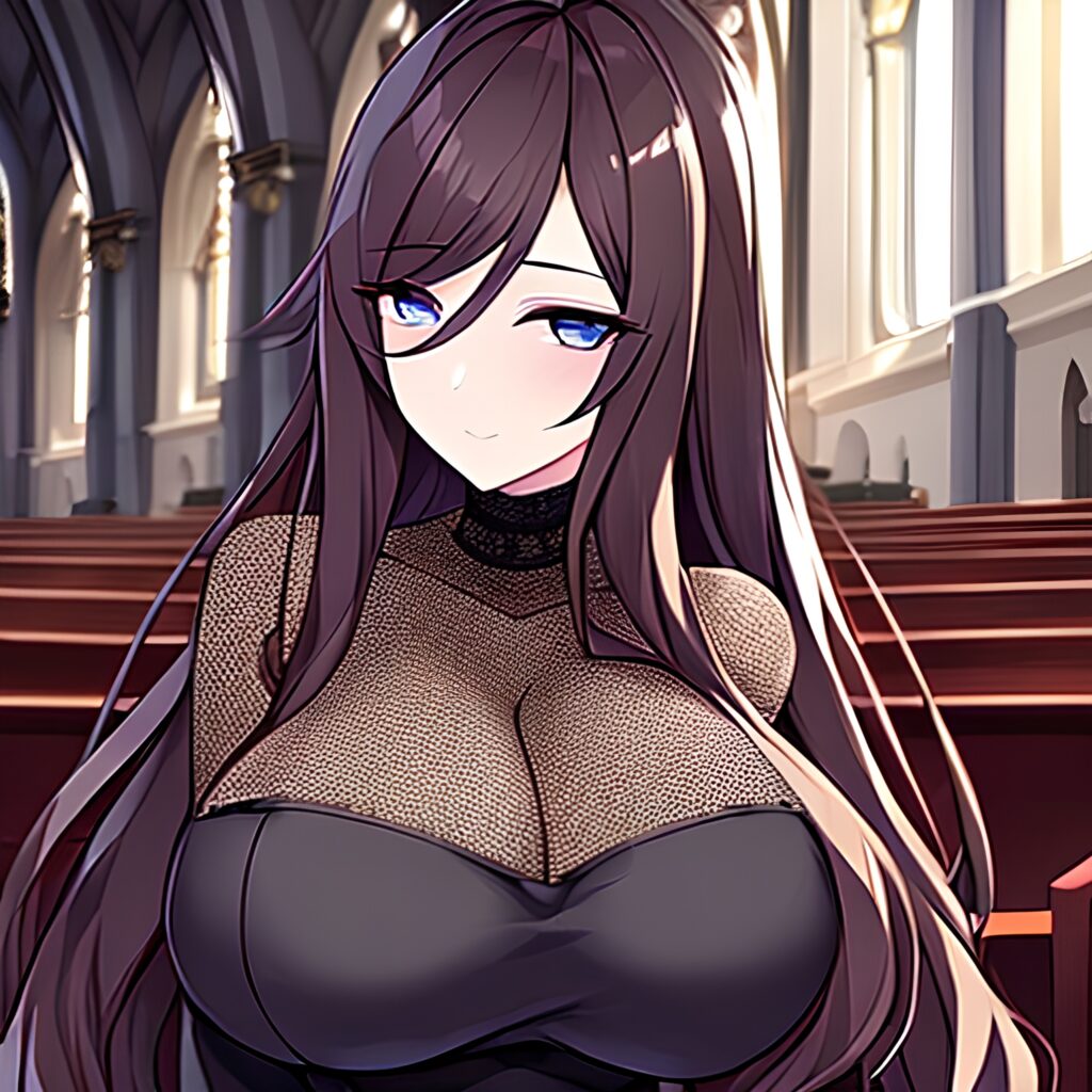 brunette fishnet messy hair church woman long hair 