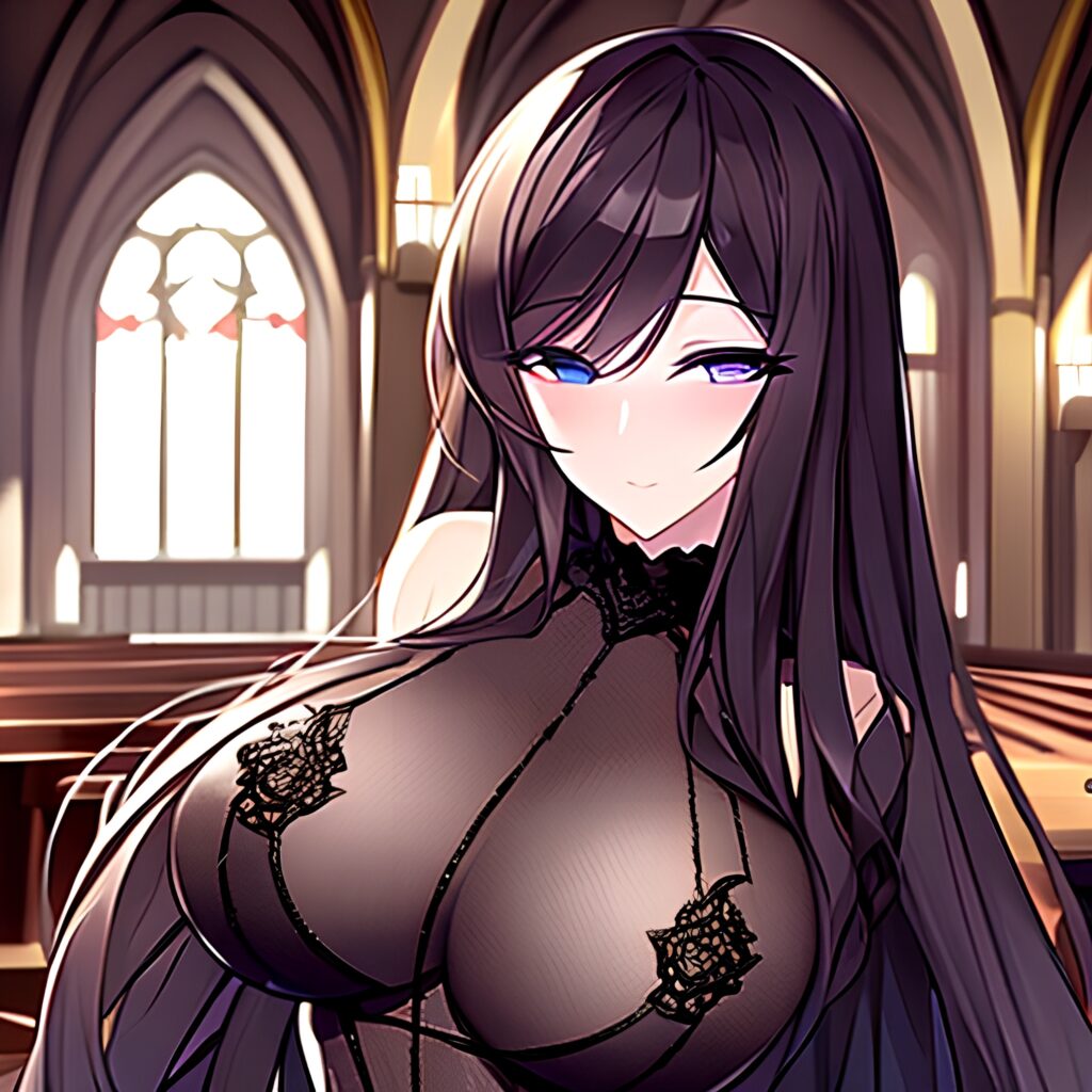brunette fishnet messy hair church woman long hair