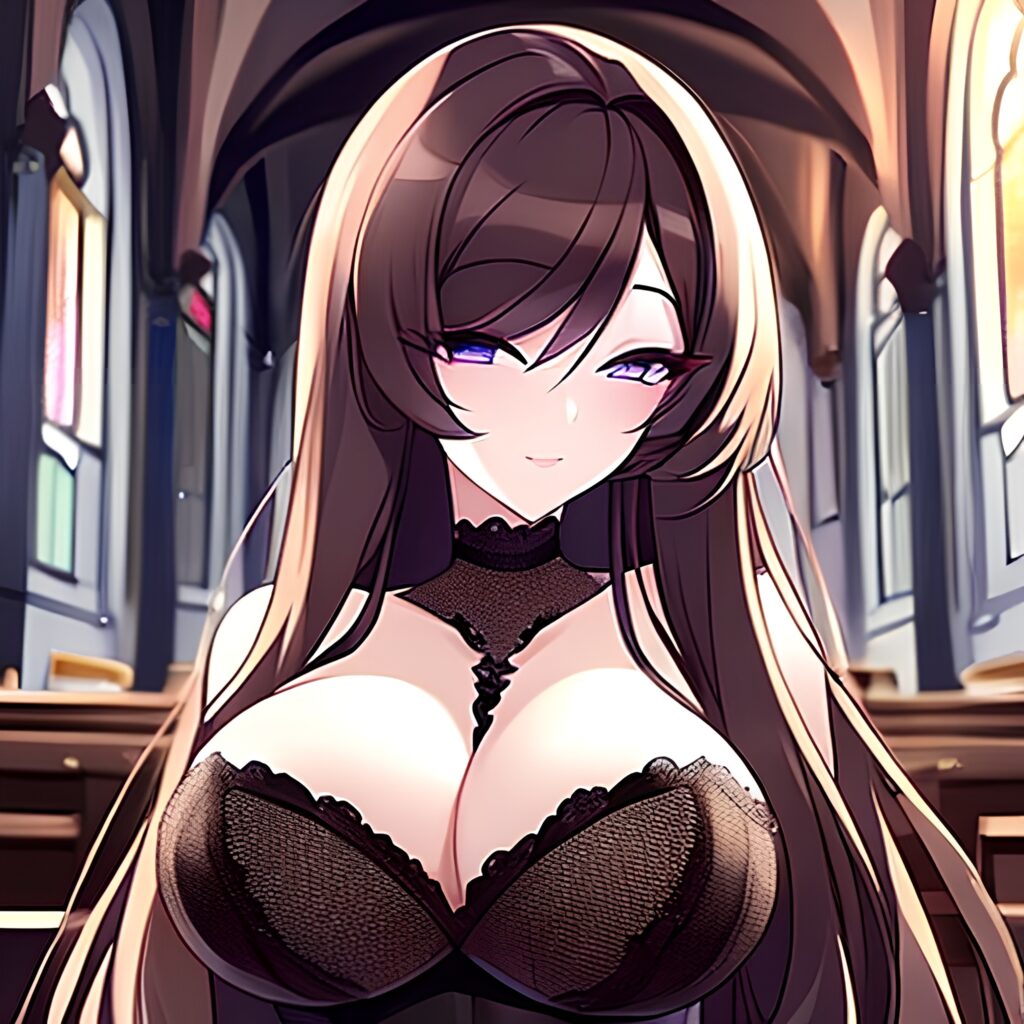 brunette fishnet messy hair church woman long hair 