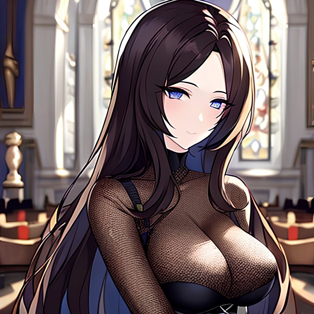 brunette fishnet messy hair church woman long hair