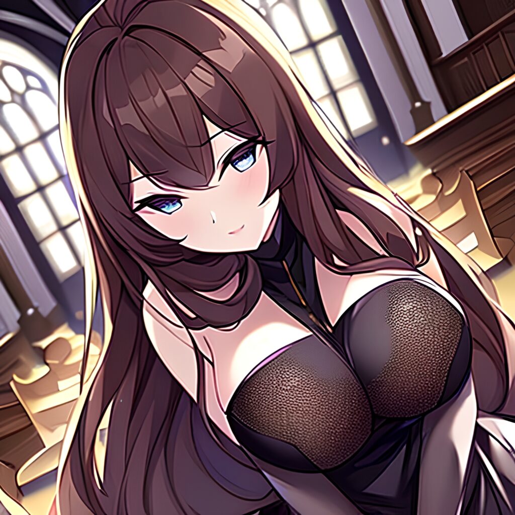 brunette fishnet messy hair long hair church woman 