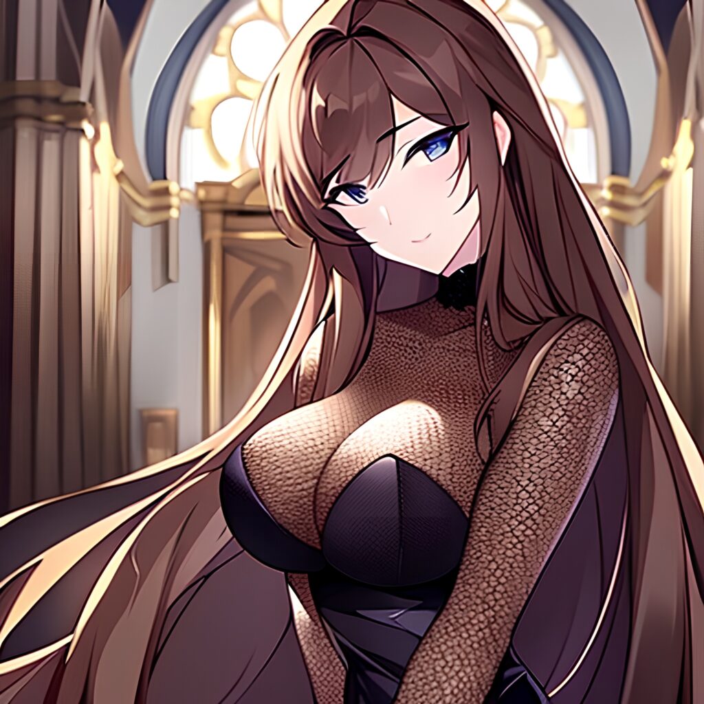 brunette fishnet messy hair long hair church woman 