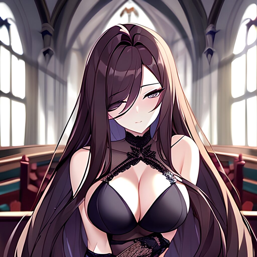 brunette fishnet messy hair long hair woman church