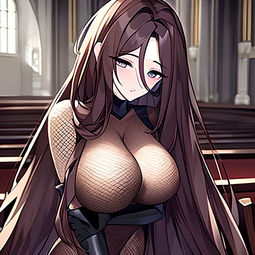 brunette fishnet messy hair long hair woman church