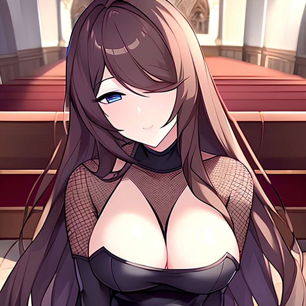 brunette fishnet messy hair woman church long hair