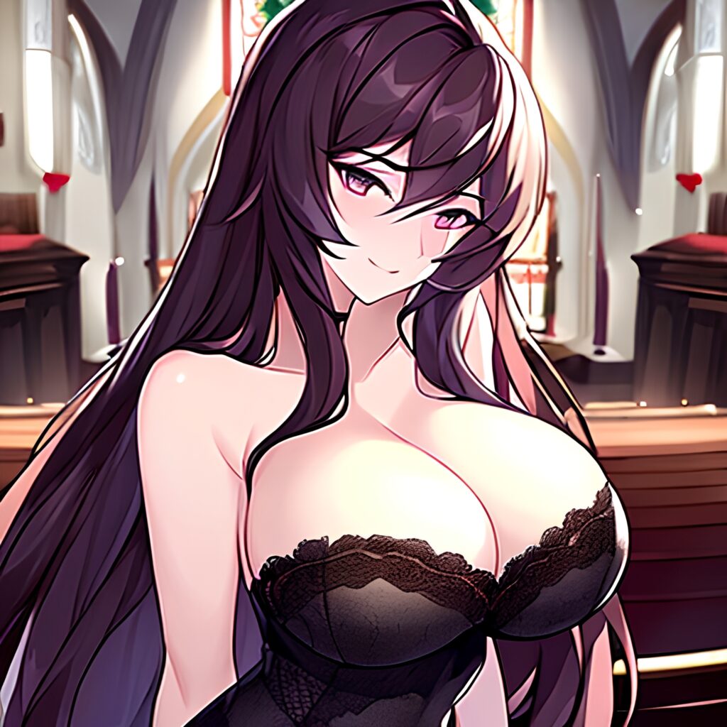 brunette fishnet messy hair woman church long hair
