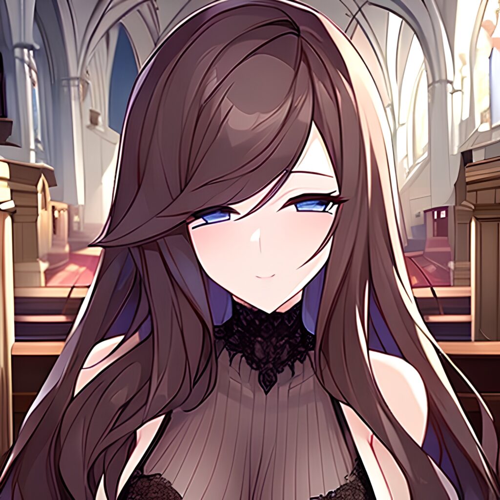brunette fishnet woman long hair messy hair church
