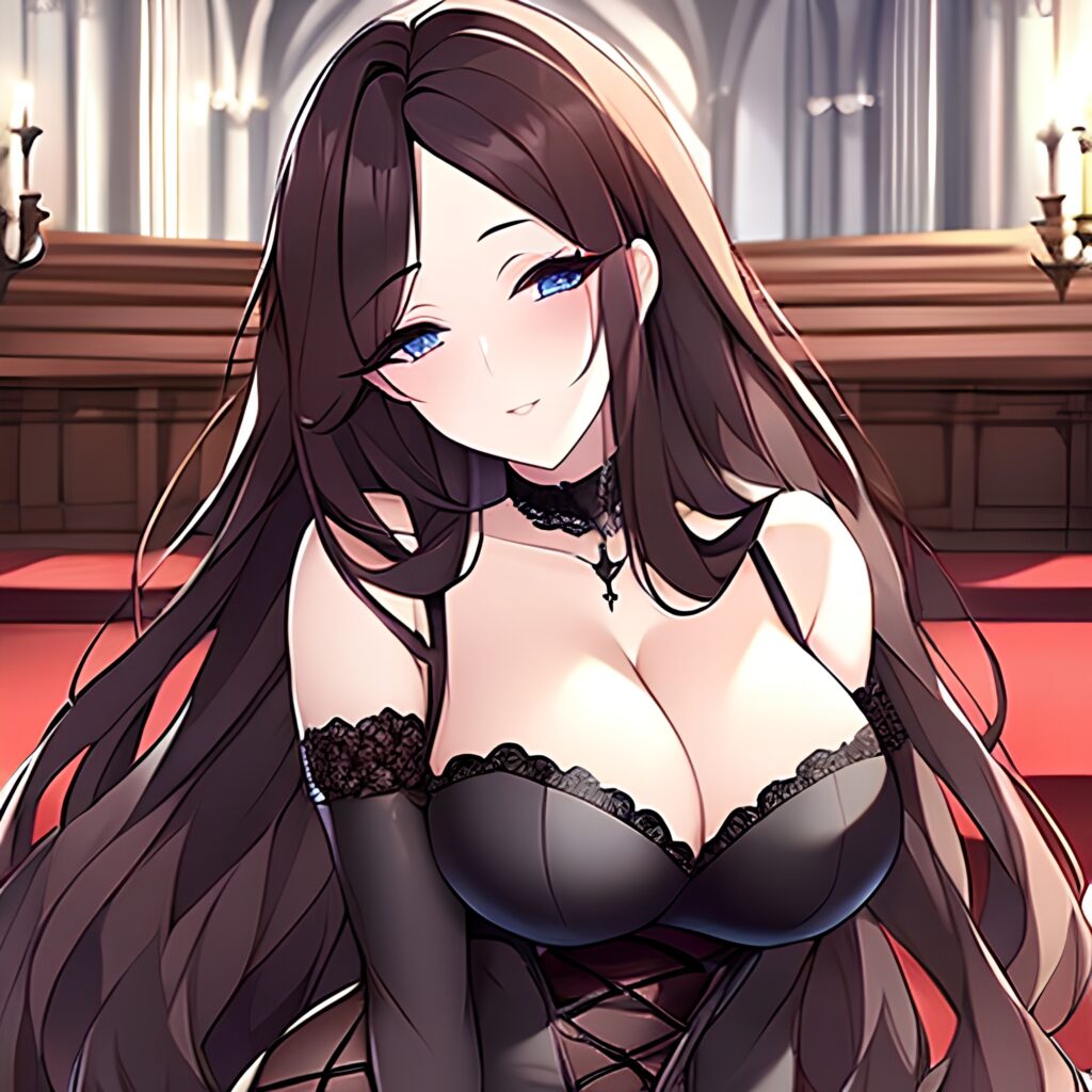 brunette fishnet woman messy hair church long hair 