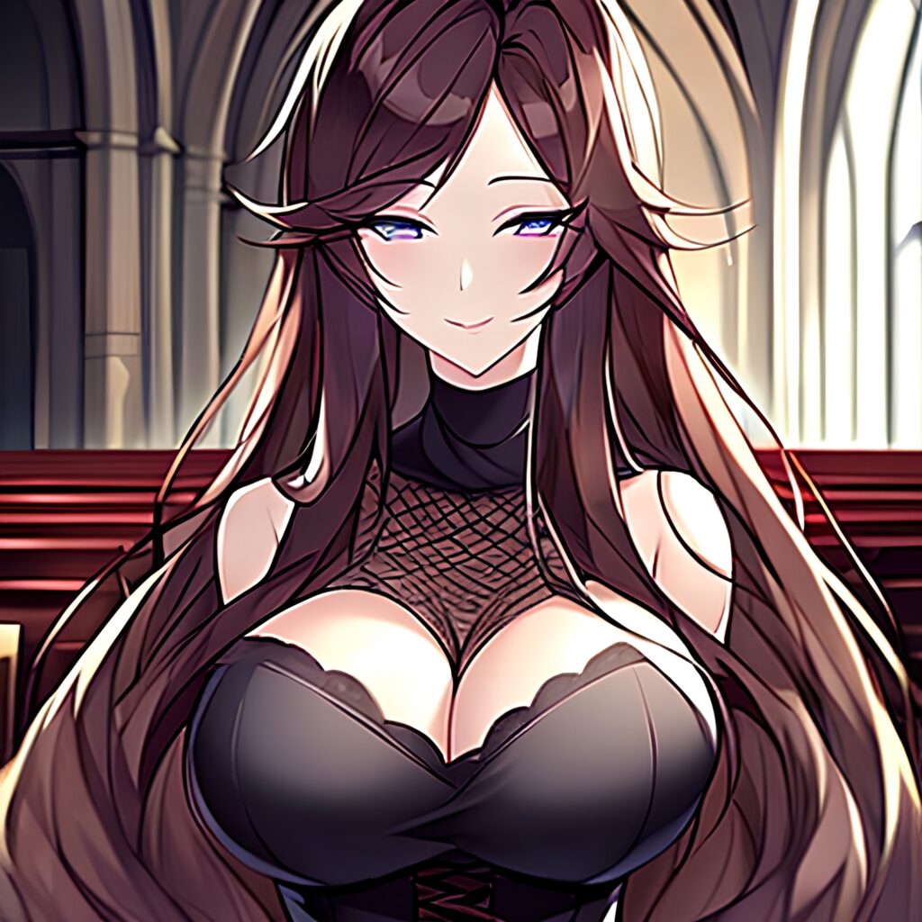 brunette long hair church fishnet messy hair woman