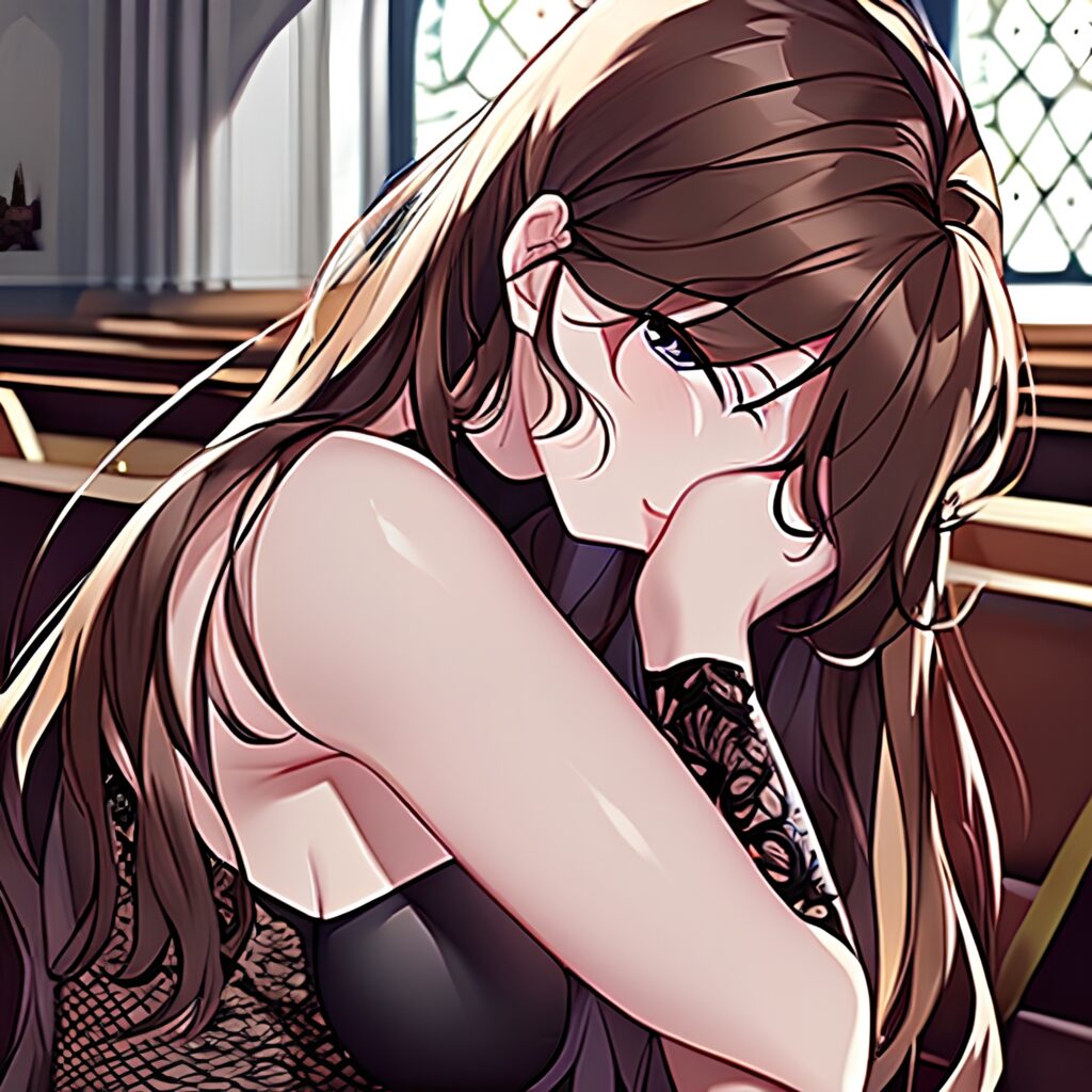brunette long hair church fishnet messy hair woman 