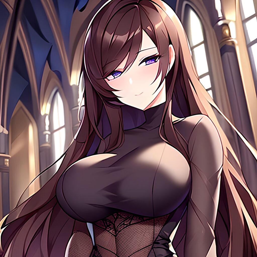 brunette long hair church fishnet woman messy hair