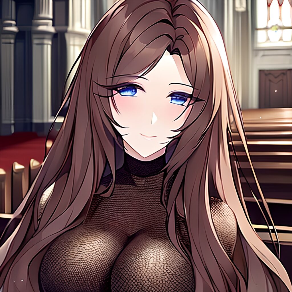 brunette long hair church woman fishnet messy hair 