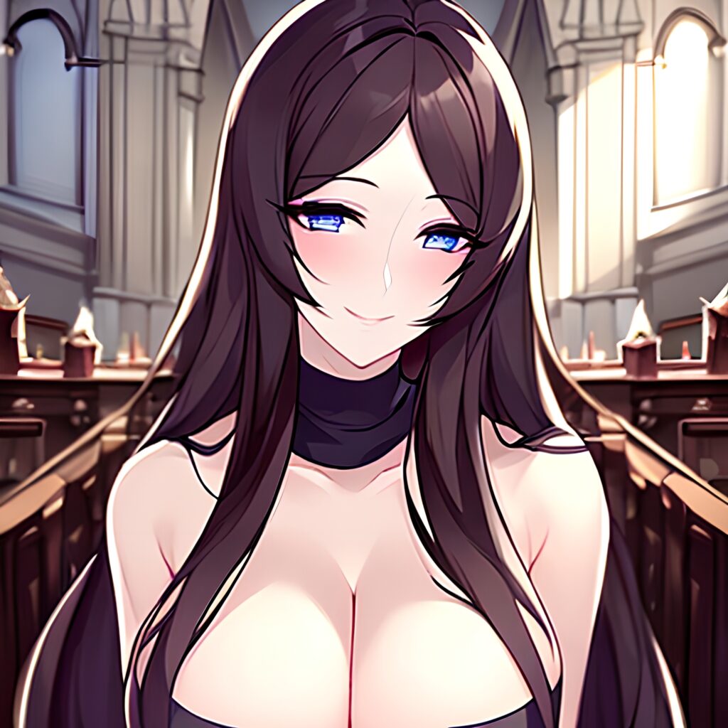 brunette long hair church woman fishnet messy hair 