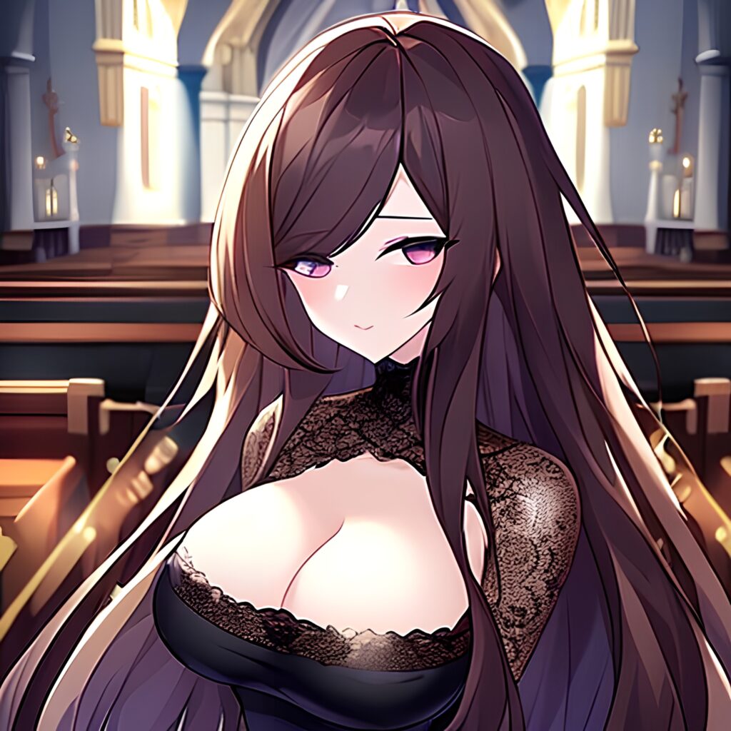 brunette long hair church woman fishnet messy hair