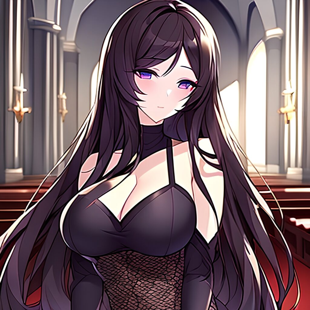 brunette long hair fishnet church messy hair woman 