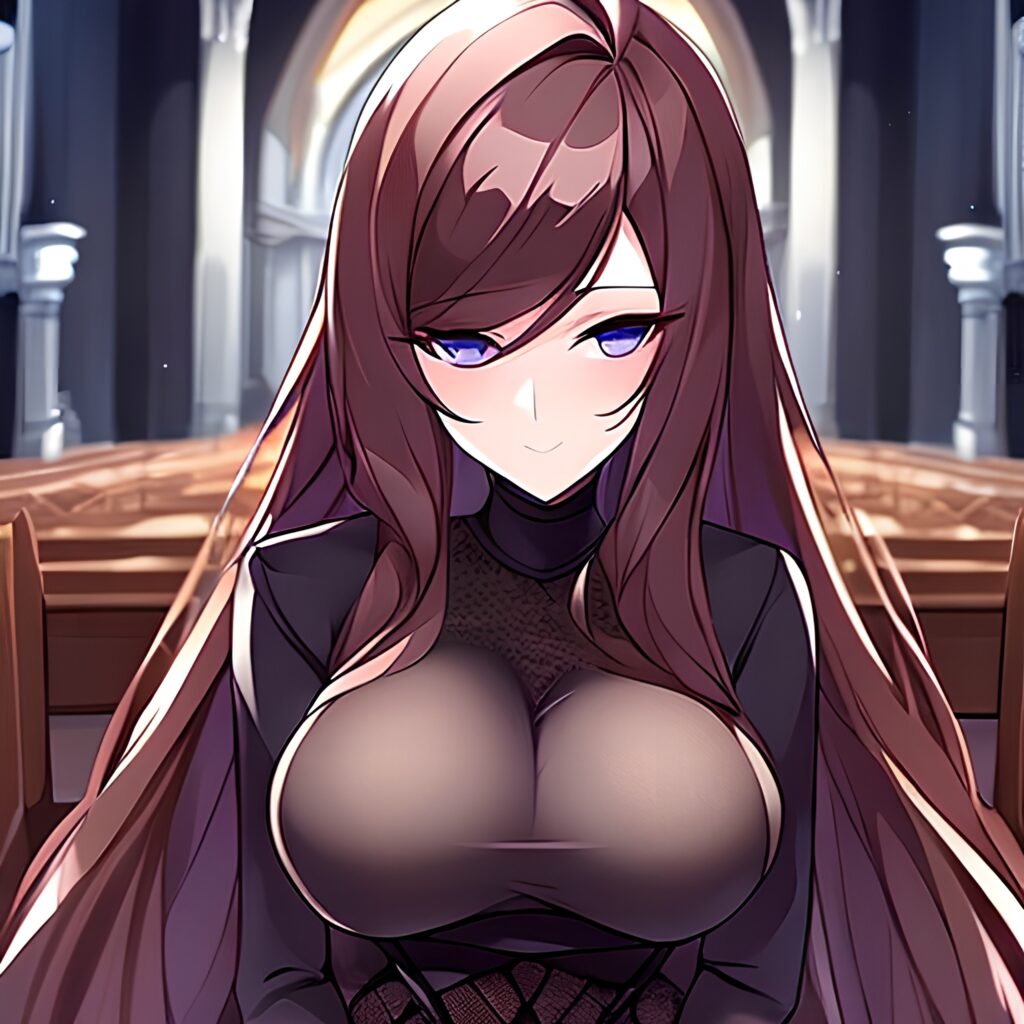 brunette long hair fishnet church messy hair woman