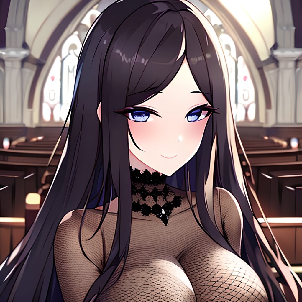 brunette long hair fishnet church messy hair woman