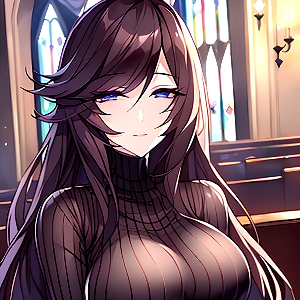 brunette long hair fishnet church woman messy hair 