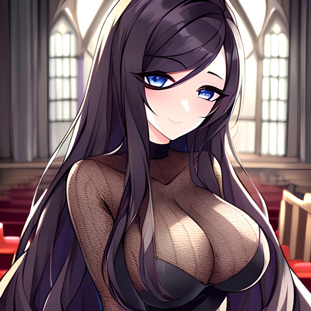 brunette long hair fishnet messy hair woman church