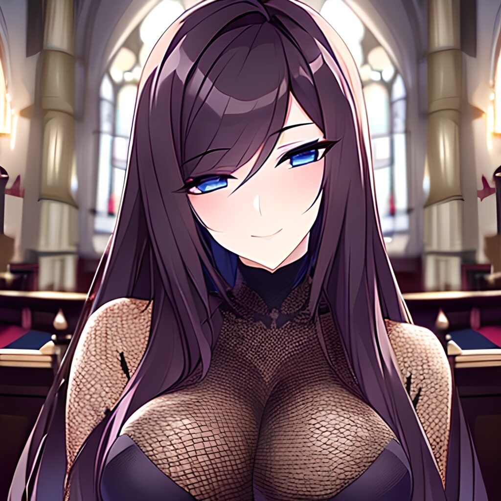 brunette long hair fishnet messy hair woman church