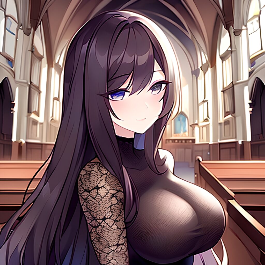 brunette long hair fishnet messy hair woman church 