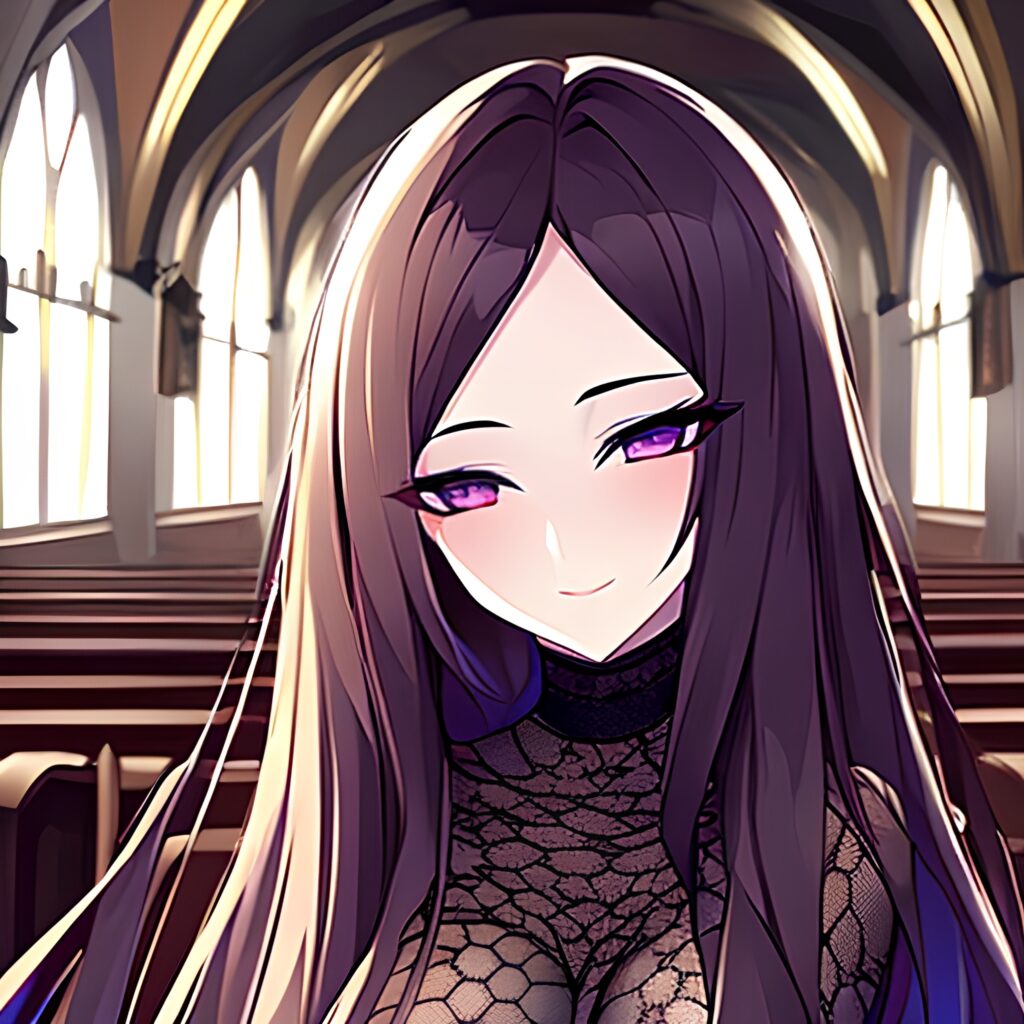 brunette long hair fishnet messy hair woman church
