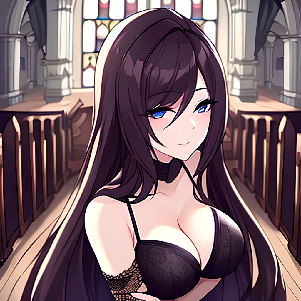 brunette long hair fishnet woman church messy hair 