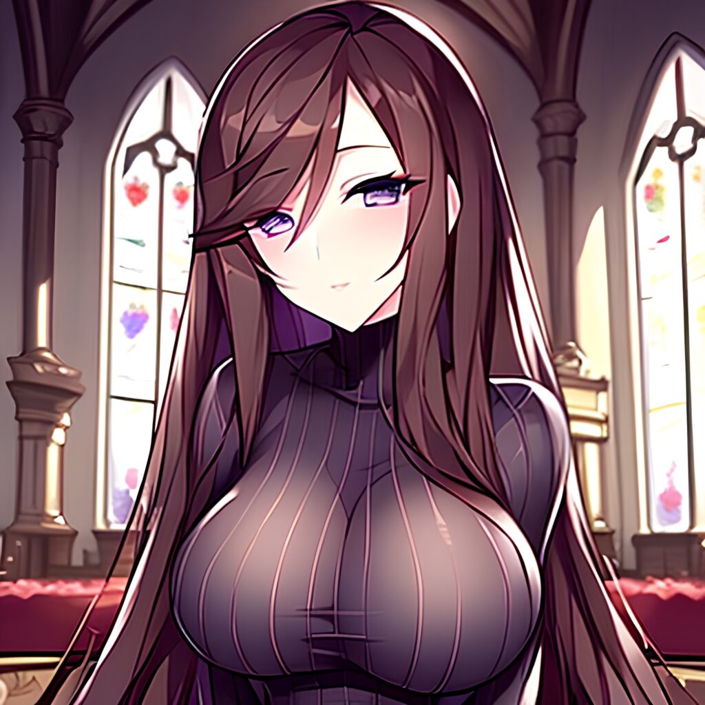 brunette long hair fishnet woman church messy hair