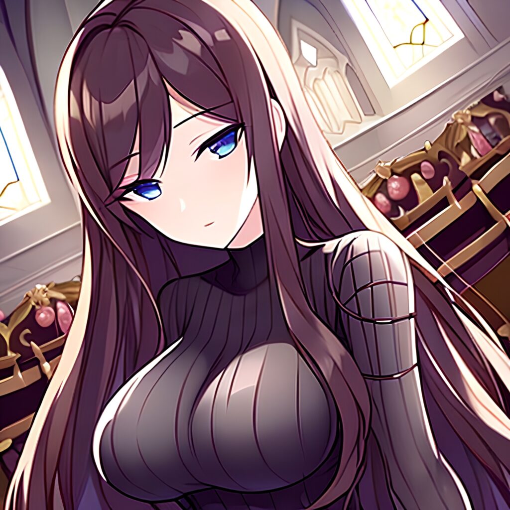 brunette long hair fishnet woman messy hair church 