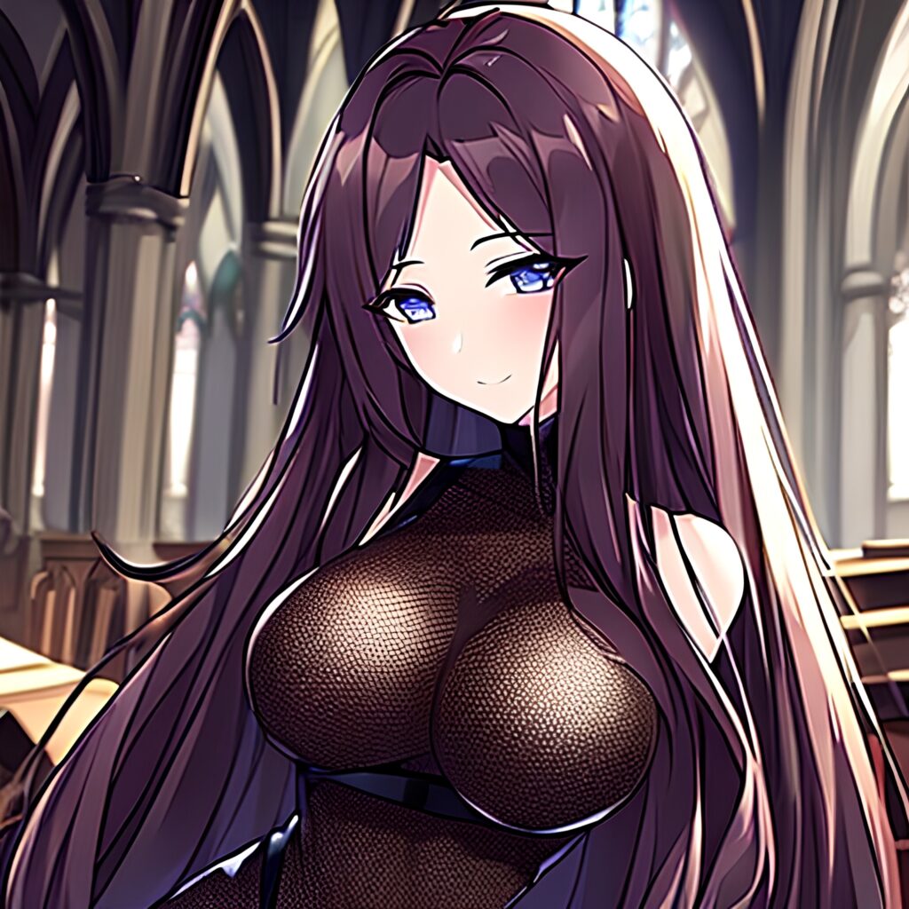 brunette long hair fishnet woman messy hair church