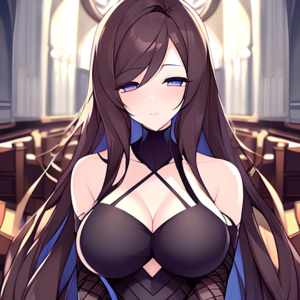brunette long hair messy hair church fishnet woman